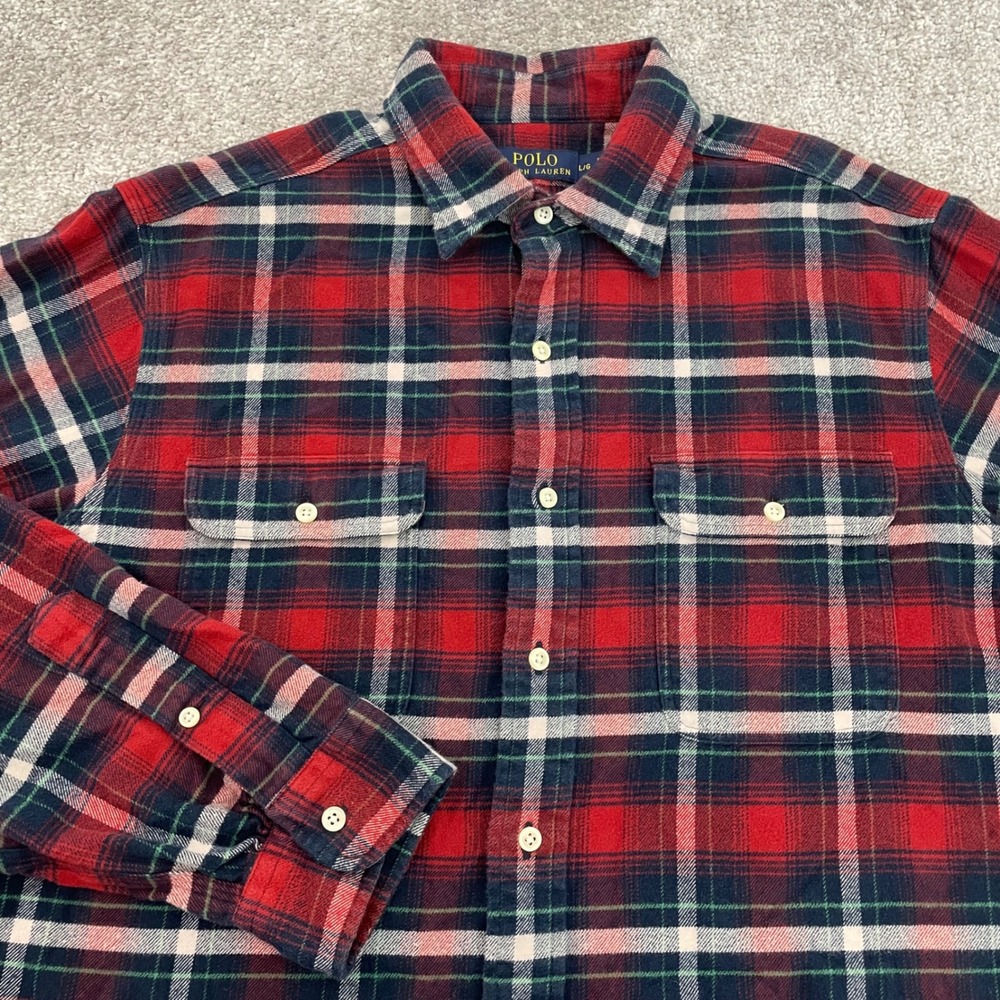Polo Ralph Lauren Flannel Shirt Mens Large Plaid Christmas Lumberjack Button Up